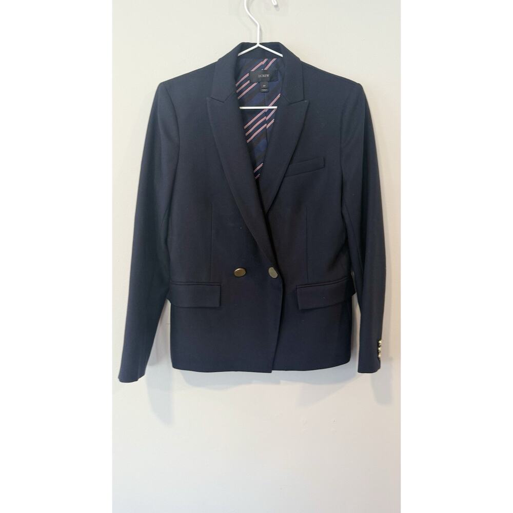 J.Crew Dover Double-Breasted 100% Wool Blazer Navy Blue Size 6 Petite 2824 - Picture 2 of 13